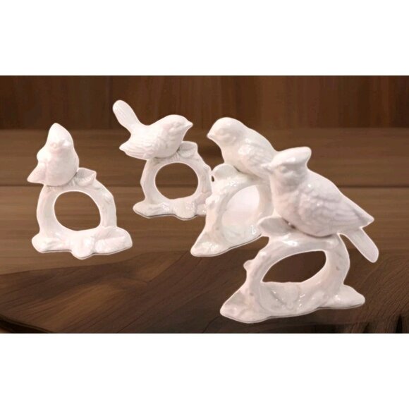 Fitz and Floyd Vintage 1970s Porcelain White Birds Napkin Rings Set of 4 Japan - Picture 2 of 12